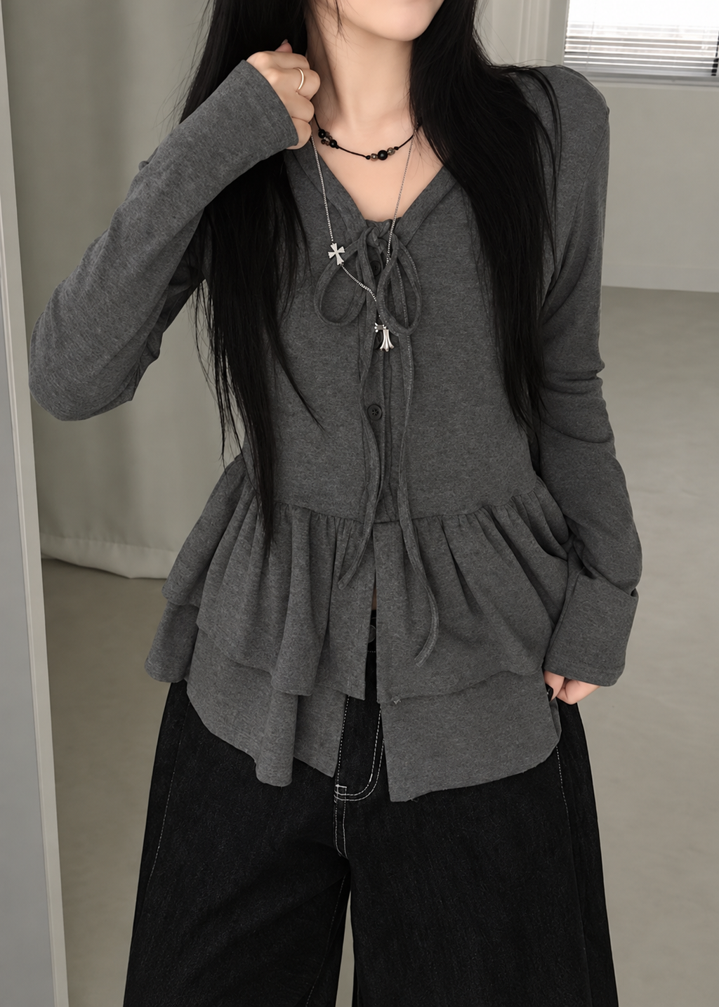 Velmira layered ribbon peplum top