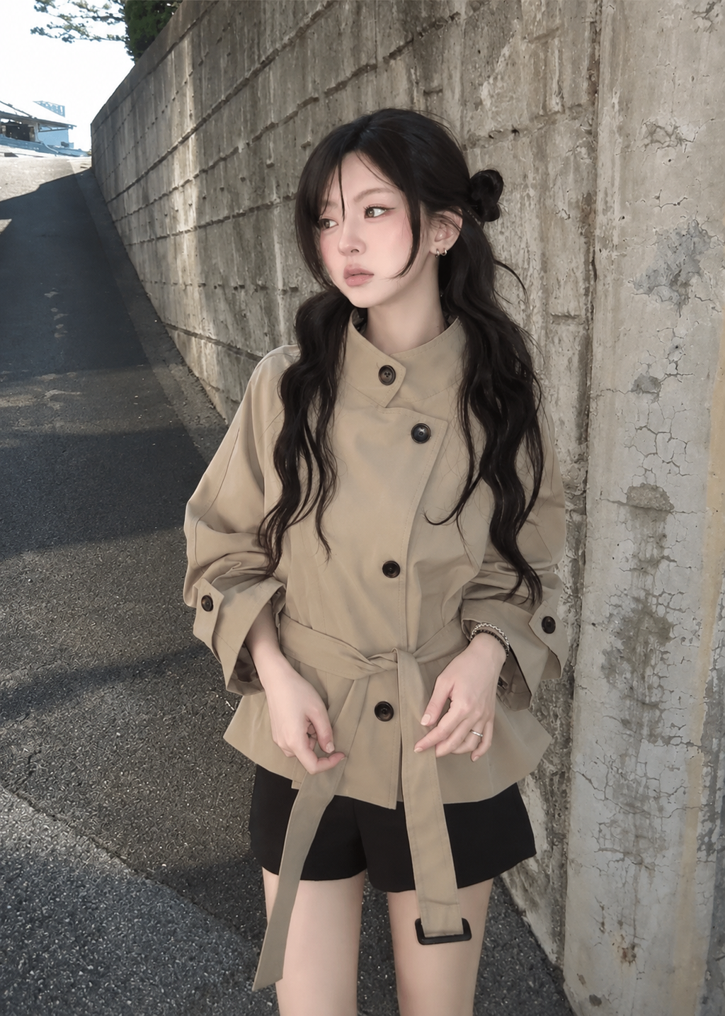 Velmira Belted Stand Collar Jacket