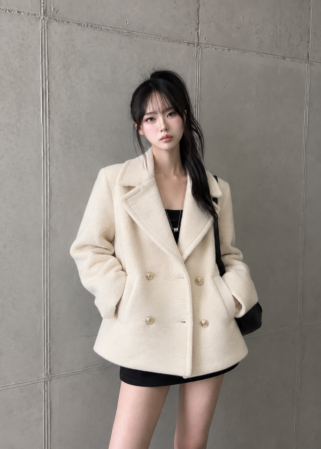 Velmira gold button pea coat