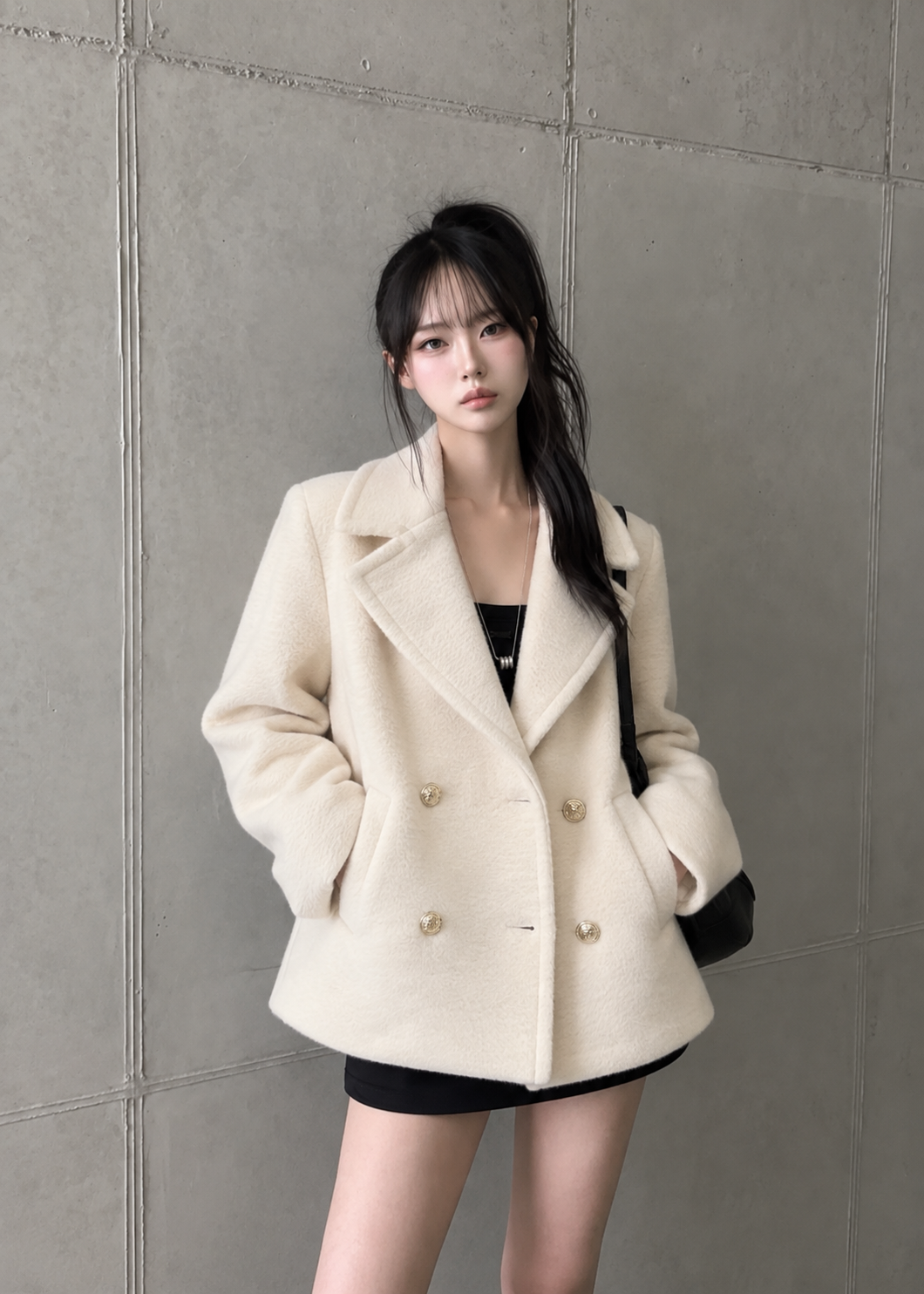 Velmira gold button pea coat