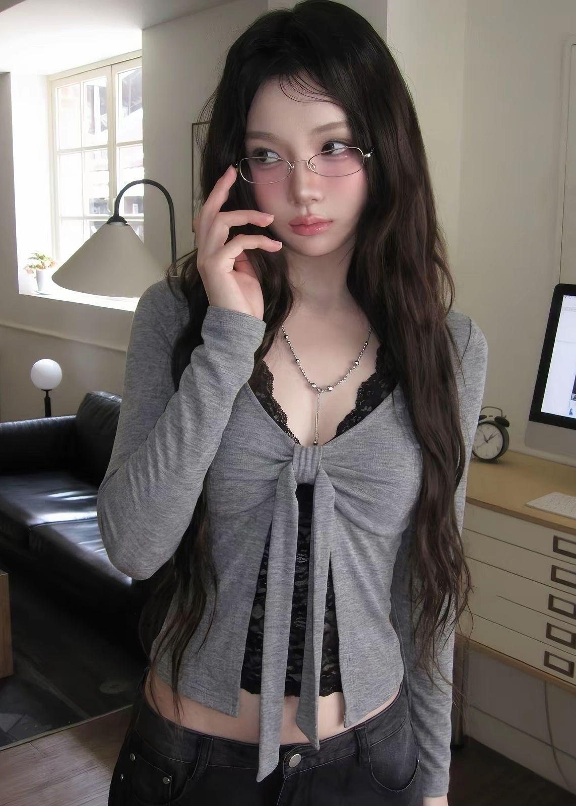 Vellune lace ribbon layered top