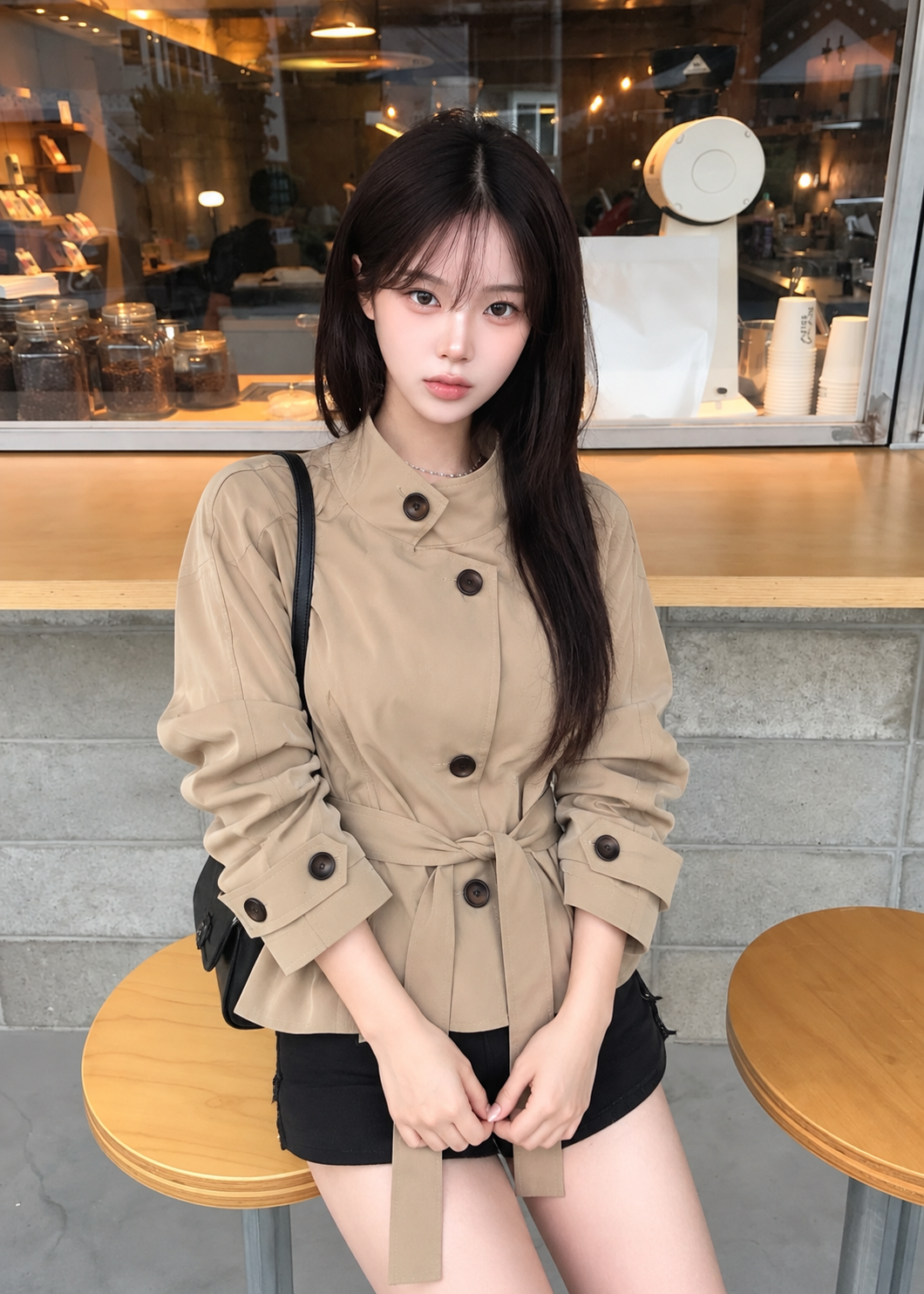 Velmira Belted Stand Collar Jacket