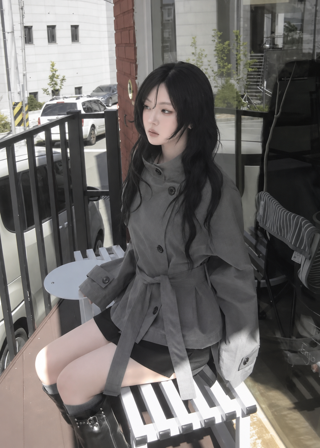 Velmira Belted Stand Collar Jacket