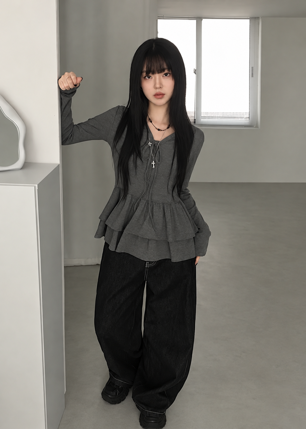 Velmira layered ribbon peplum top