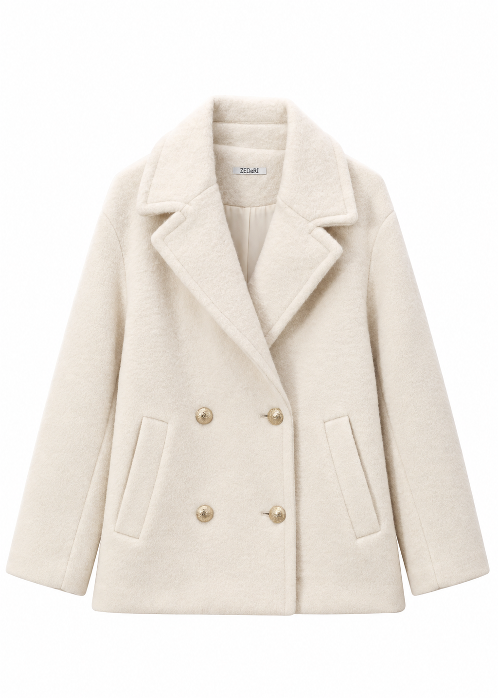 Velmira gold button pea coat