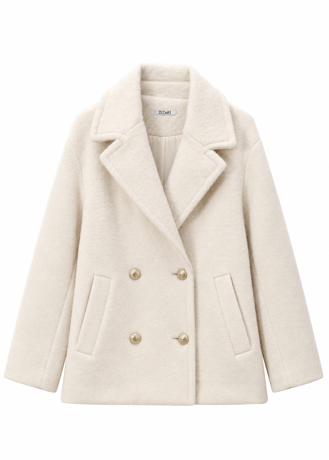 Velmira gold button pea coat