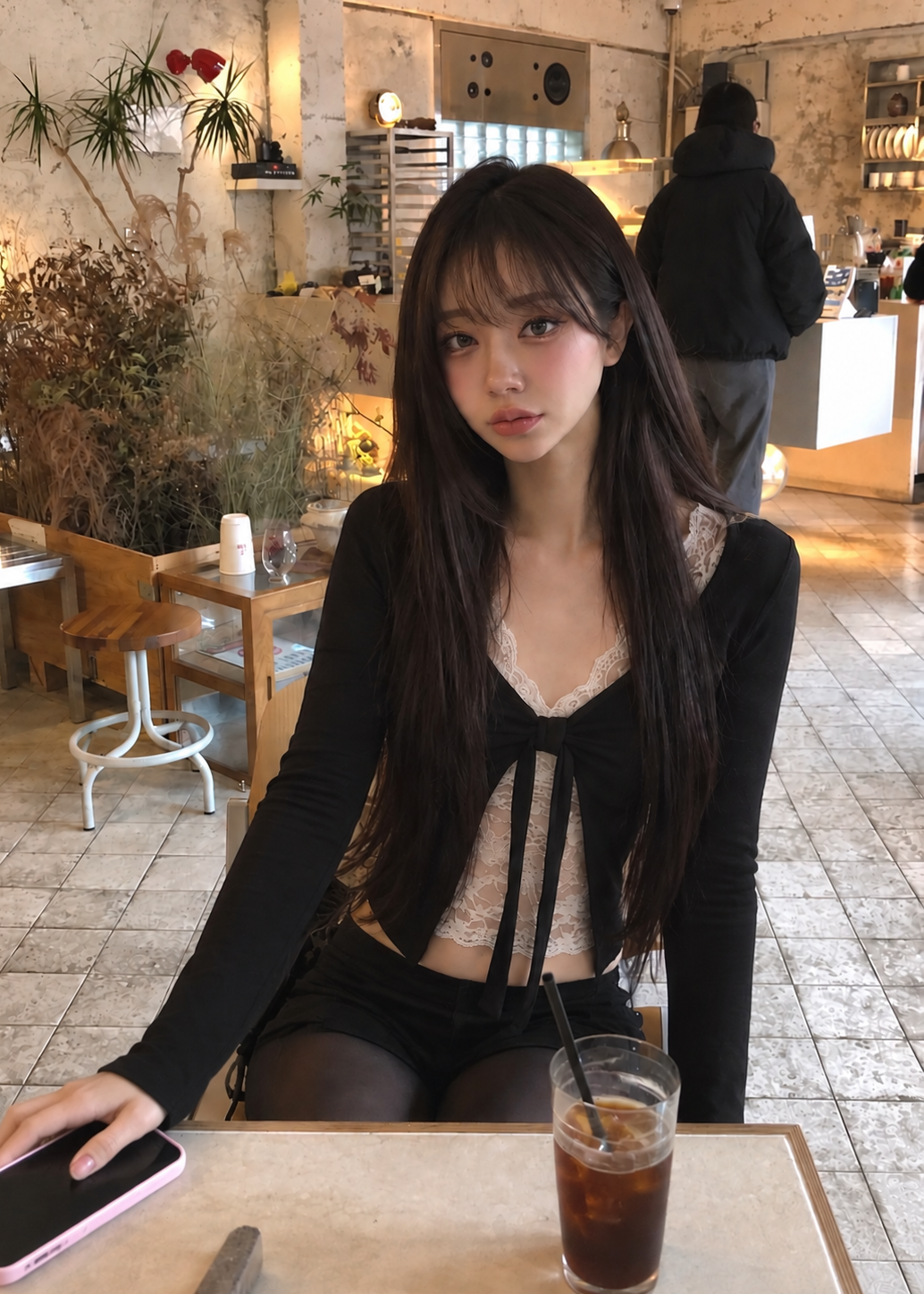 Vellune lace ribbon layered top
