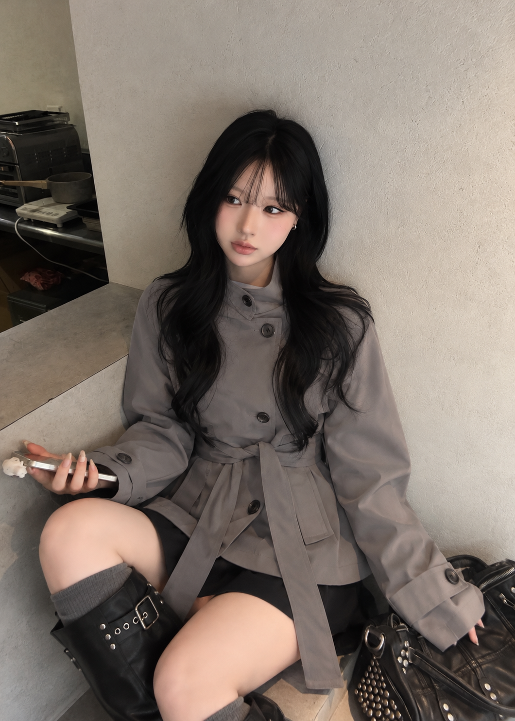 Velmira Belted Stand Collar Jacket