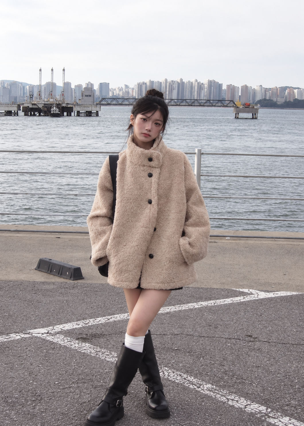 Velmia Bouclé High Neck Coat