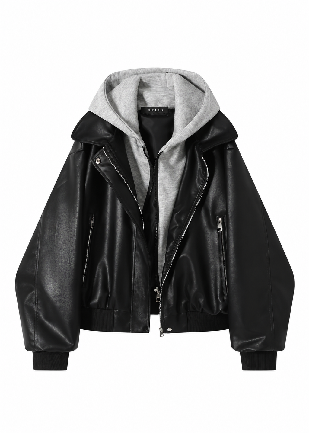 Layered Leather Hood Jacket